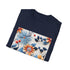 Cotton charcoal T-shirt with vibrant floral pattern and crew neck design