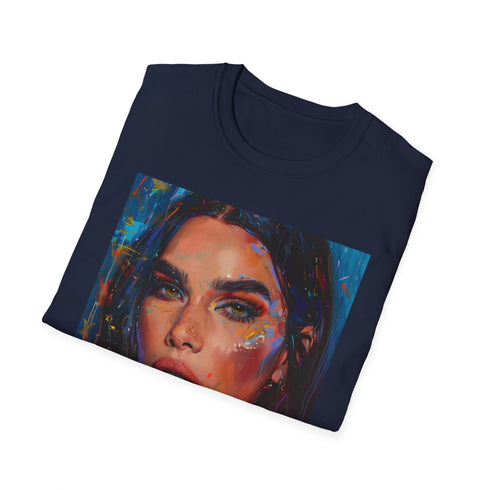 Charcoal cotton T-shirt with vibrant Kendall Jenner portrait in DTG print