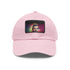 Neon watercolor baseball cap in white with light brown patch.