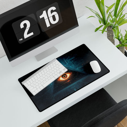Glowing Eye in Pyramid with Circuit Lines — XL & XXL Desk Mat — Product Detail View 7