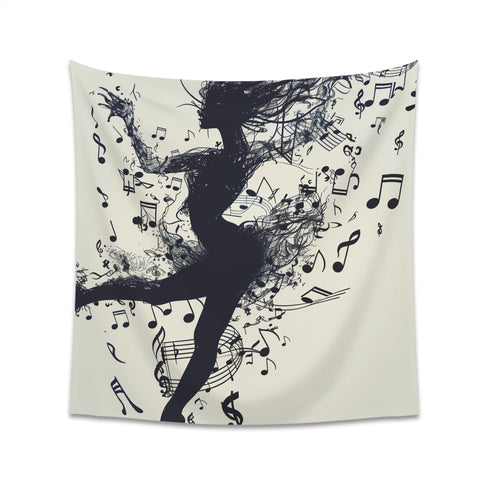 Dancing Notes Silhouette Tapestry: Graceful dancer and musical notes design | High-quality, stylish décor for all seasons | Perfect gift idea - 34 x 40 or 57 x 57 sizes