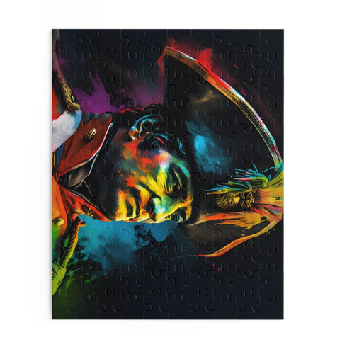 Neon watercolor Napoleon jigsaw puzzle, perfect for art and history fans.