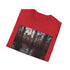 Charcoal cotton T-shirt featuring mystical Southern swamp design and crew neck fit
