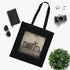 Black cotton Classic Cruiser Tote Bag with vintage motorcycle design.