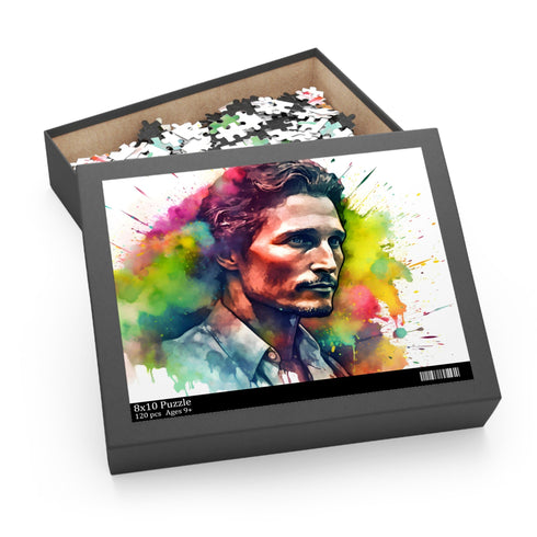 Bright Matthew McConaughey watercolor puzzle for fans of unique art.