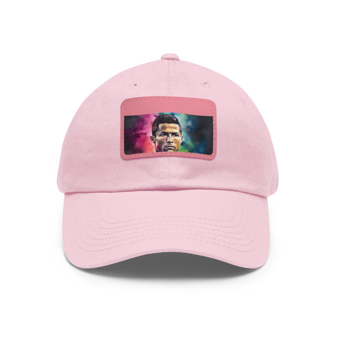 Neon Watercolor Ronaldo Cap in White with Light Brown Rectangle Patch