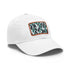Green leaf pattern baseball cap in white with light brown patch.