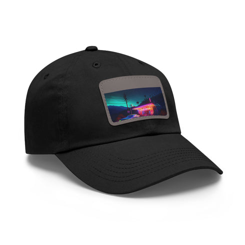 Neon watercolor charm baseball cap in white with rectangle patch.