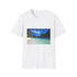 Charcoal crew neck cotton T-shirt with tropical Azure Paradise graphic design