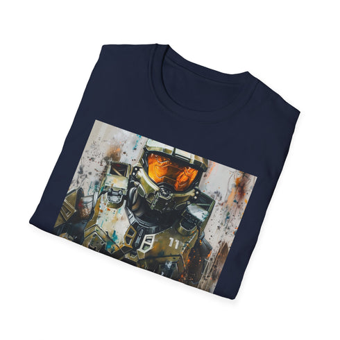 Charcoal cotton crew neck tee featuring Master Chief portrait graphic.
