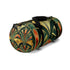 Custom-printed small polyester duffel bag with adjustable shoulder strap.