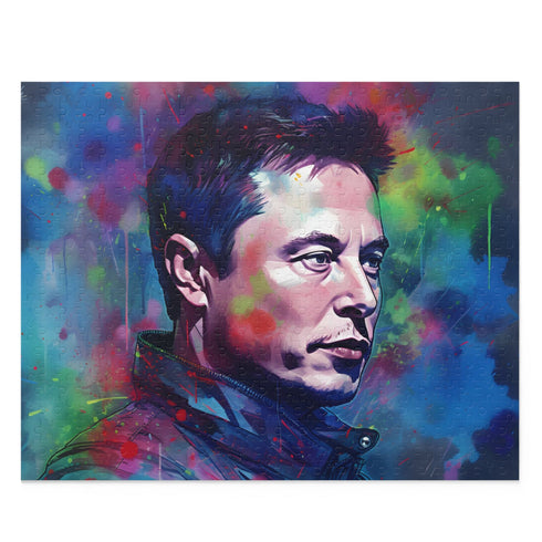 neon watercolor Elon Musk jigsaw puzzle with vibrant colors 120 pcs