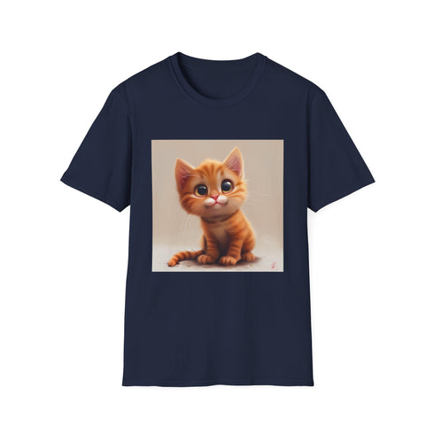 Pawsitively Adorable Cartoon Cat T-Shirt in Charcoal, Men's Size Small