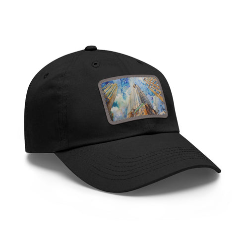 Watercolor Chrysler Skyline Cap, White/Light Brown, Rectangle, NYC-inspired, Unisex Hat