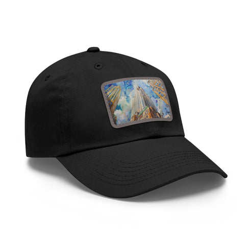 Chrysler Skyline Watercolor Cap, White Cotton Rectangle Hat.
