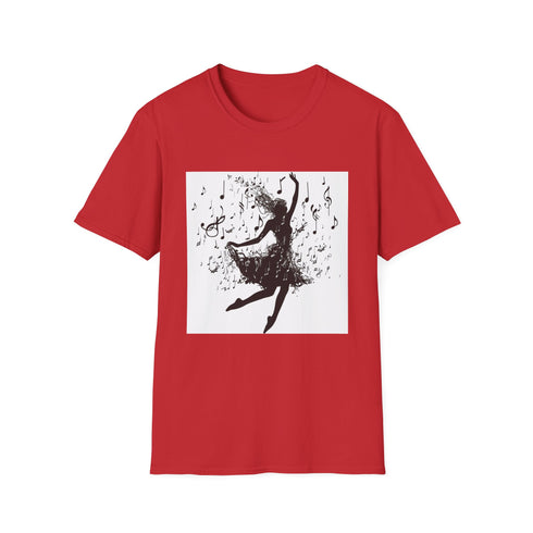 Charcoal cotton t-shirt with artistic dancer silhouette and musical notes design