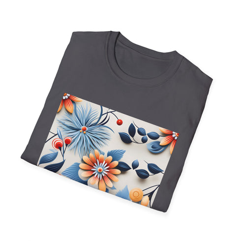 Colorful floral charcoal T-shirt with crew neck soft cotton regular fit design