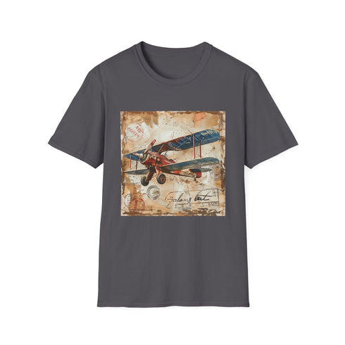 Charcoal vintage airplane adventure t-shirt soft cotton crew neck summer essential