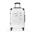 Chic minimalist black small suitcase with face-inspired design for travel.
