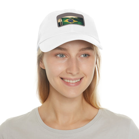 Brasilian Pride Flag Cap in White with Light Brown Patch