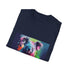 Charcoal crew neck T-shirt featuring serene watercolor koala design embodying tranquility