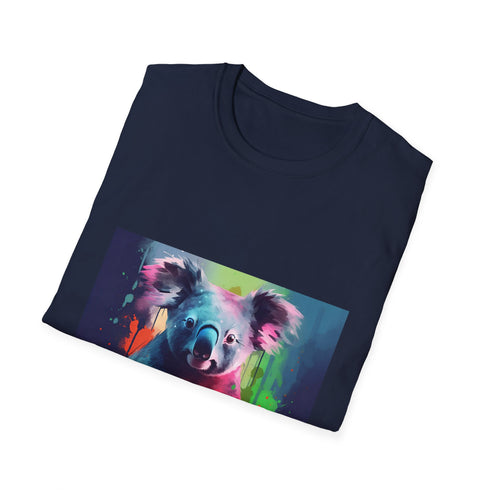 Charcoal cotton T-shirt featuring tranquil koala watercolor design