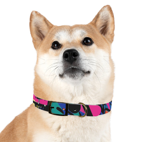 Neon graffiti dog collar in black onyx, urban chic M size.