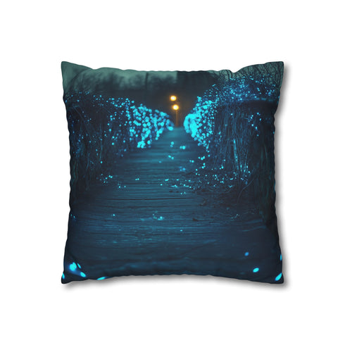 Bioluminescent Vines on a Ghost Bridge Double-Sided Square Cushion Cover