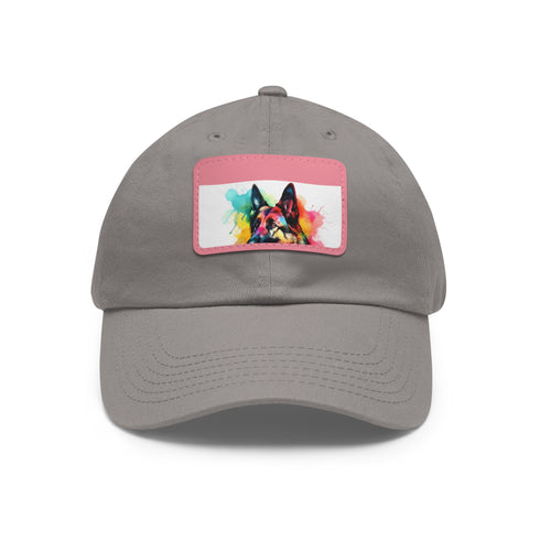 Adorable German Shepherd baseball cap in white with light brown patch.