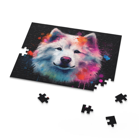 Adorable fluffy Samoyed jigsaw puzzle for dog lovers.