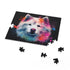Adorable fluffy Samoyed jigsaw puzzle for dog lovers.