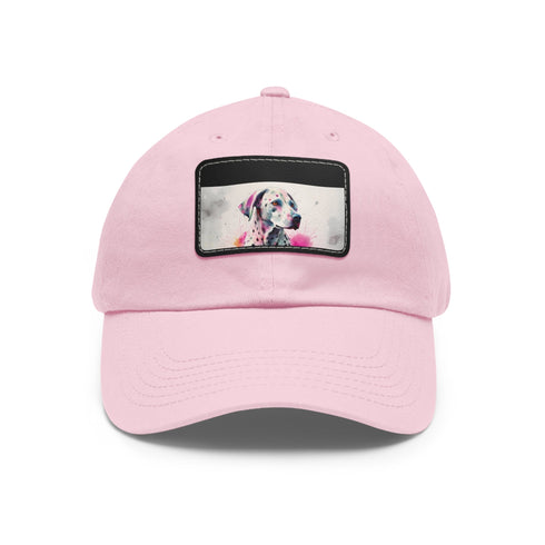 White Dalmatian Baseball Cap with Light Brown Patch, Unisex Vegan Hat