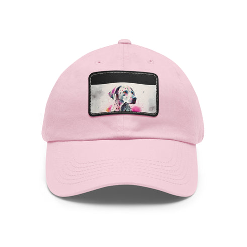 Dalmatian puppy design hat in white with light brown patch.