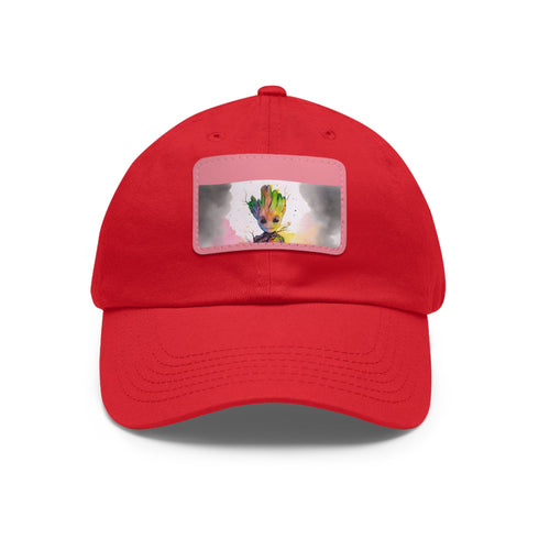 Neon watercolor Baby Groot baseball cap - white/light brown rectangular patch