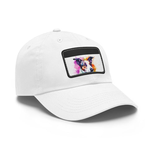 Adorable Jack Russell snapback cap in white with light brown patch.