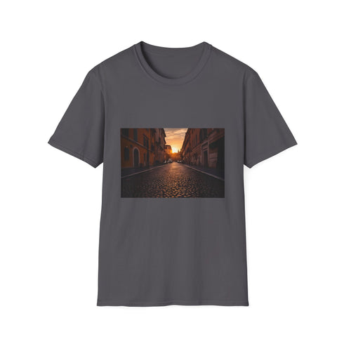 Charcoal cotton t-shirt with captivating Rome golden hour street design