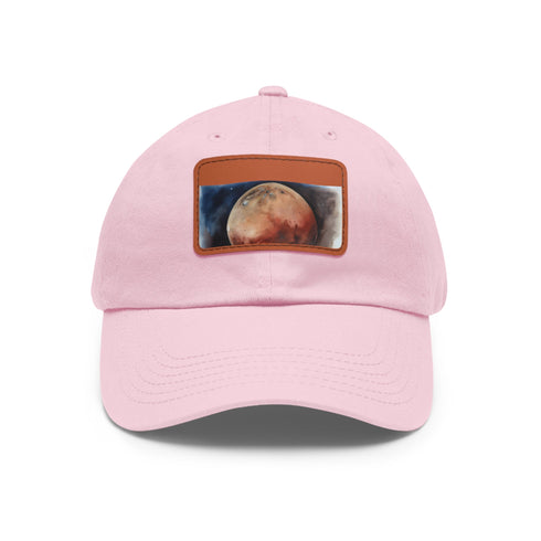 Mars Dreams Watercolor Baseball Cap, White with Light Brown Patch Square