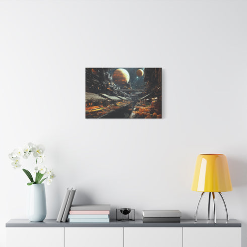 Floating Market in Space — Canvas Wall Art — Kiln-Dried Pine Frame & Ready-to-Hang Back View