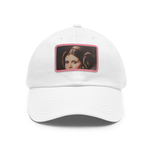 Galactic Princess Leia white baseball cap with light brown patch.