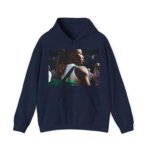 Navy Tennis Ace Hoodie featuring Serena Williams portrait design.