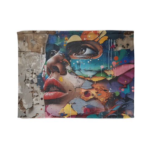 Urban Artistry Blanket with vibrant graffiti design for city-inspired comfort.