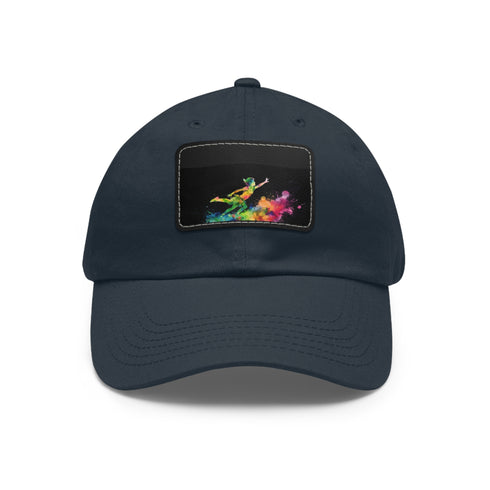 Vibrant neon watercolor baseball cap with light brown patch.