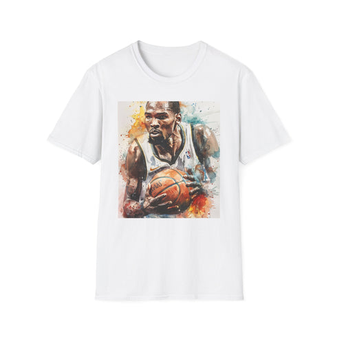 Charcoal cotton t-shirt with vibrant watercolor Kevin Durant portrait
