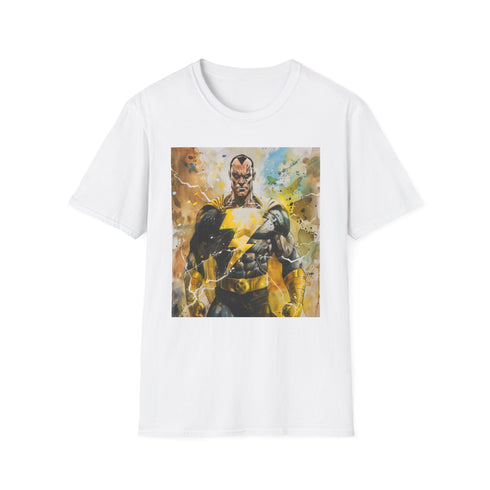 Charcoal Black Adam T-shirt with striking anti-hero illustration electrifying and bold