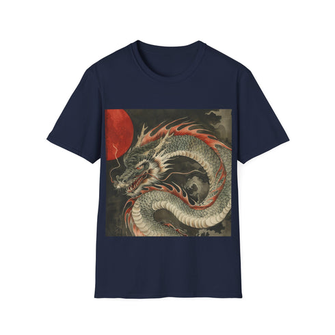 Charcoal cotton t-shirt with intricate Japanese dragon design regular fit