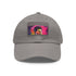 Neon watercolor baseball cap with light brown patch; standout accessory.