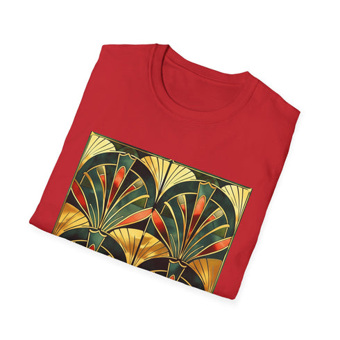 Charcoal abstract art deco patterned cotton crew neck t-shirt for summer