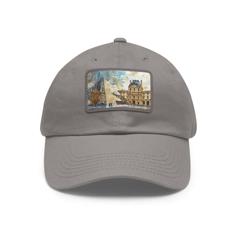Louvre Paris Watercolor Baseball Cap in White with Light Brown Patch