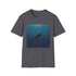 Minimalist whale design charcoal t-shirt, serene ocean journey. Cotton, crew neck.