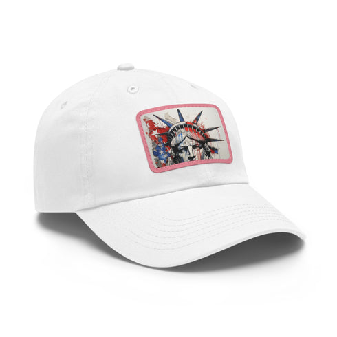 American flag baseball cap with unique splash design, white/light brown patch.